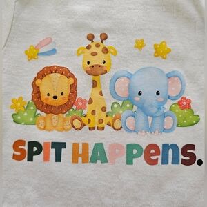 Gerber 0-3mos Baby Graphic Onesie: "Spit Happens" Short Sleeve Bodysuit